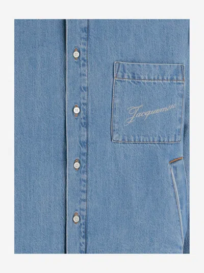 Jacquemus Artisan Shirt With Chest Pocket And Embroidery In Blue