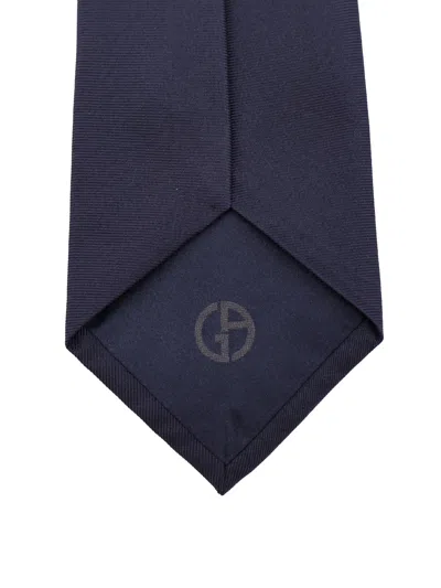 Giorgio Armani Silk Tie With 8cm Width And Monogram Detail In Blue