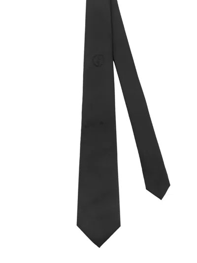 Giorgio Armani Silk Tie With 8cm Width And Diagonal Pattern In Black