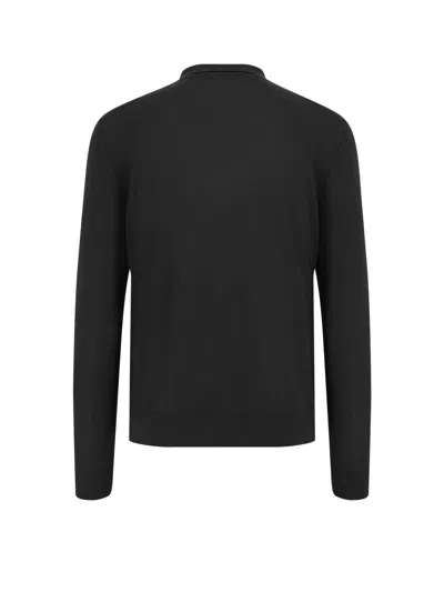 Kiton Wool Long Sleeve Polo With Ribbed Cuffs And Hem In Black