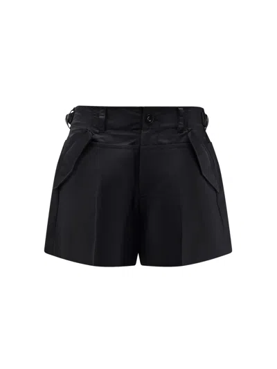 Sacai Front Pleats Wool Blend Shorts In Black