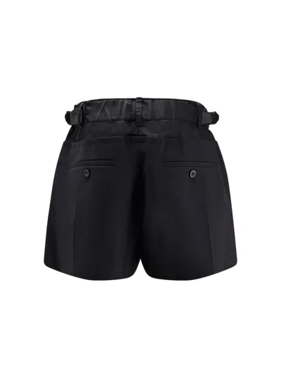 Sacai Front Pleats Wool Blend Shorts In Black