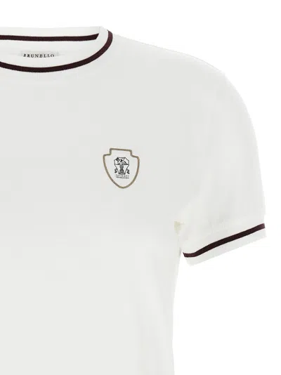 Brunello Cucinelli Patch Logo T-shirt With Contrast Trim In White