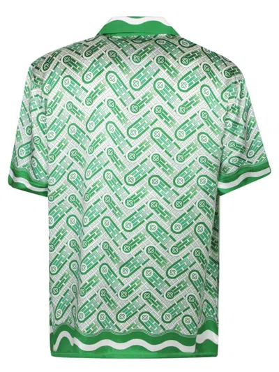 Casablanca Mens Green Ping Pong Ping Pong Monogram Cuban-collar Short-sleeve Silk Shirt In Green