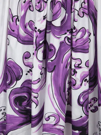 Dolce & Gabbana Dress With Purple Majolica Print In Cotton Poplin In Multi