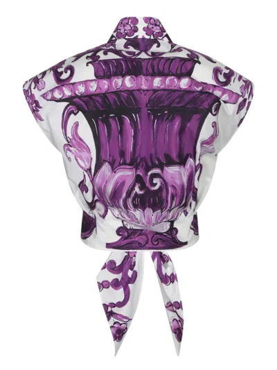 Dolce & Gabbana Cotton Shirt With Maiolica Print In Purple