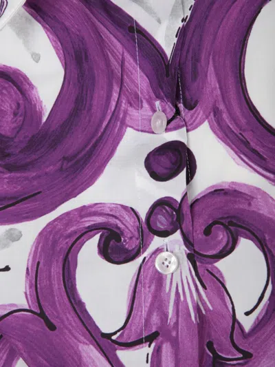 Dolce & Gabbana Cotton Shirt With Maiolica Print In Purple
