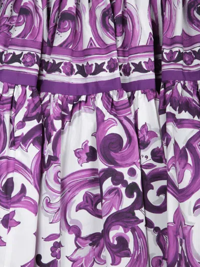 Dolce & Gabbana Violet Pleated Miniskirt With Rear Zip Closure And All-over Graphic Print In Multi