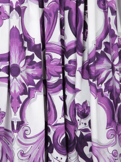 Dolce & Gabbana Violet Long Skirt With Ruffle Hem And All-over Floral Motif In Cotton Woman In Purple
