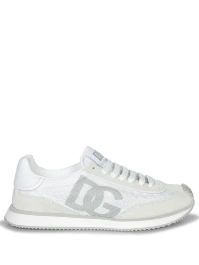 Dolce & Gabbana Portofino Calfskin Sneakers Dg Logo In White
