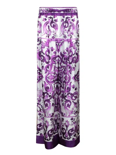 Dolce & Gabbana Majolica Print Silk Twill Pants In Multi