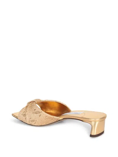 Jimmy Choo Annika 35 Metallic Raffia-jacquard Mules In Gold