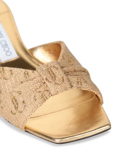 Jimmy Choo Annika 35 Metallic Raffia-jacquard Mules In Gold