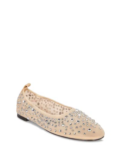 Tory Burch Beige Ballet Flats With All-over Crystals Application In Tech Fabric Woman