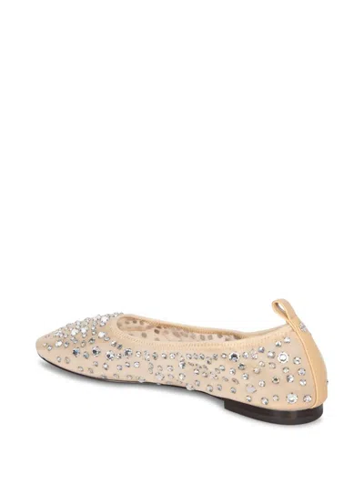 Tory Burch Beige Ballet Flats With All-over Crystals Application In Tech Fabric Woman