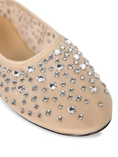 Tory Burch Beige Ballet Flats With All-over Crystals Application In Tech Fabric Woman