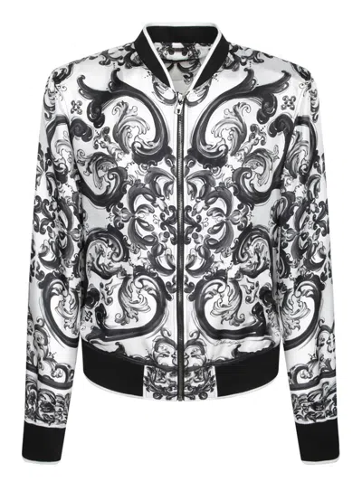Dolce & Gabbana Maiolica Pattern Bomber Jacket In Black
