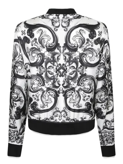 Dolce & Gabbana Maiolica Pattern Bomber Jacket In Black
