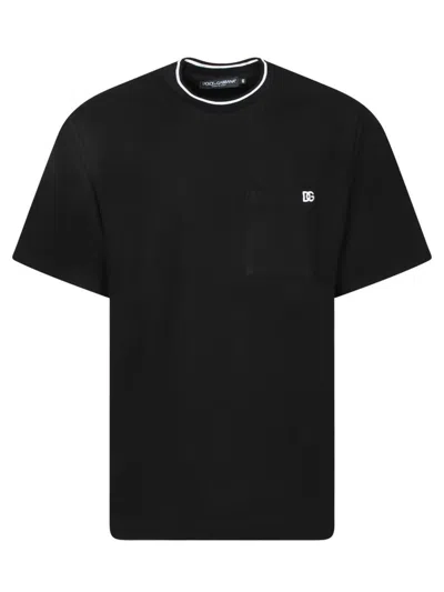 Dolce & Gabbana Black Crewneck T-shirt With Logo Embroidery On The Front In Black