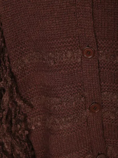 Fabiana Filippi Fringed Knit Cardigan Ribbed Hem In Brown