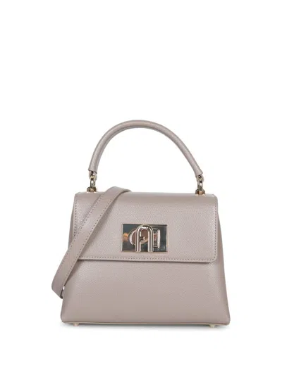 Furla Top Handle Beige Bag In Metallic