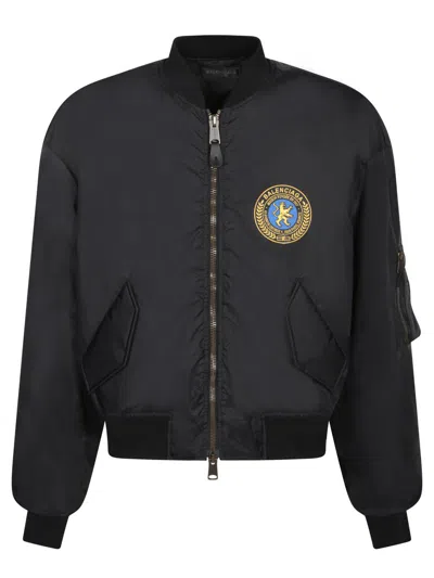 Balenciaga Men Bomber Jacket With Logo In Black