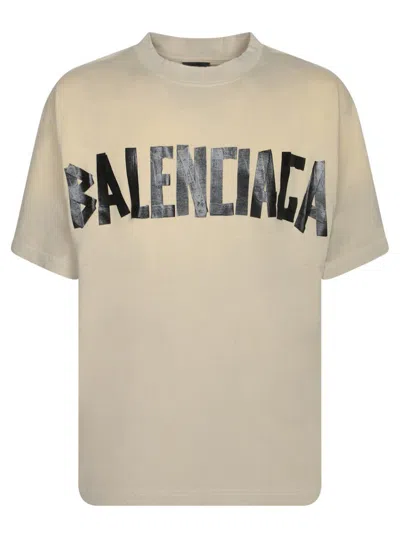 Balenciaga Men Beige Tape Type Medium Fit T-shirt In Yellow