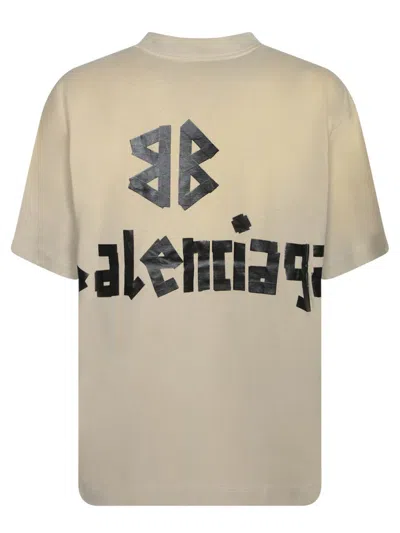 Balenciaga Men Beige Tape Type Medium Fit T-shirt In Yellow