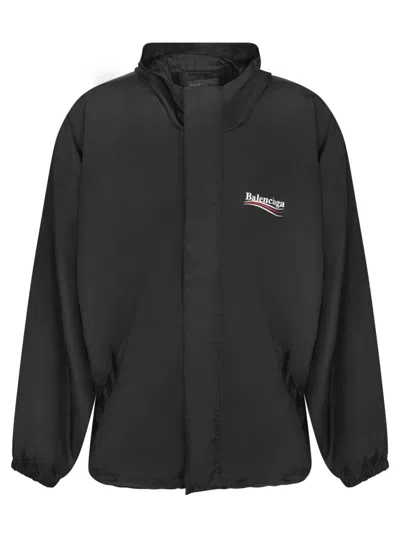 Balenciaga Polyester Jacket With Elastic Cuffs And Hooded Design In Black
