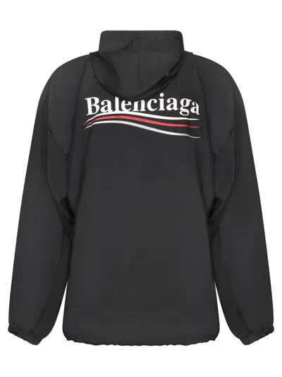 Balenciaga Polyester Jacket With Elastic Cuffs And Hooded Design In Black