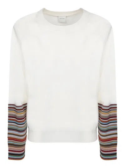 Paul Smith Women's Cream Merino Wool 'signature Stripe' Cuff Sweater White In White