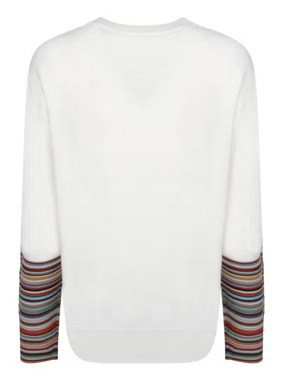 Paul Smith Women's Cream Merino Wool 'signature Stripe' Cuff Sweater White In White