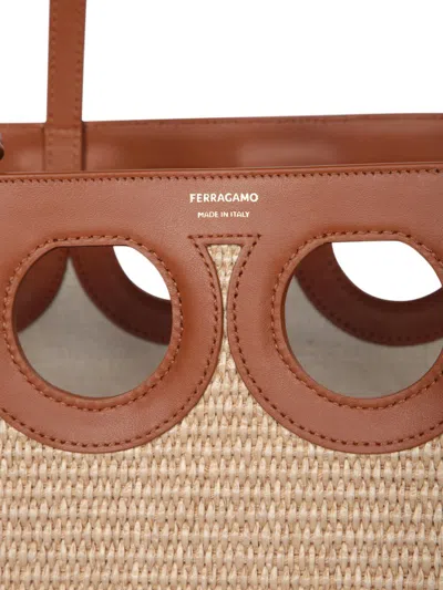 Ferragamo Medium Gancini Outline Woven-raffia Tote Bag In Neutral