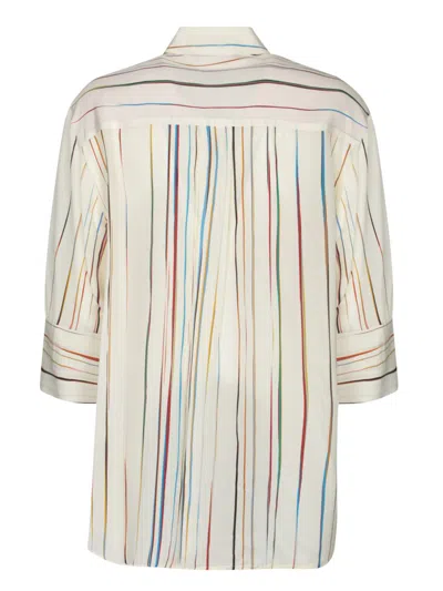 Paul Smith Striped Silk Shirt 3/4 Sleeves In Neutral