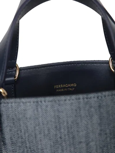 Ferragamo Medium Venna Logo-embroidered Tote Bag In Blue