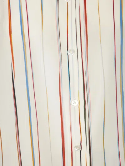 Paul Smith Striped Silk Shirt 3/4 Sleeves In Neutral