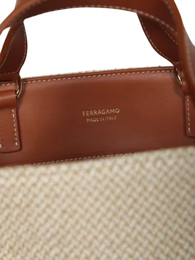 Ferragamo Medium Jacquard Canvas Tote Bag In Neutral