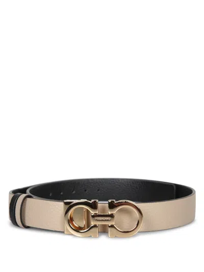 Ferragamo Neutral Gancini Leather Belt In Neutral