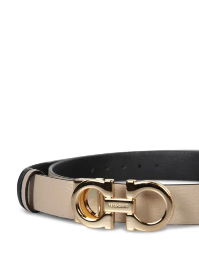 Ferragamo Neutral Gancini Leather Belt In Neutral