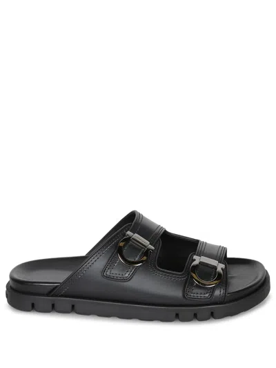 Ferragamo Gancino Black Sandal In Black