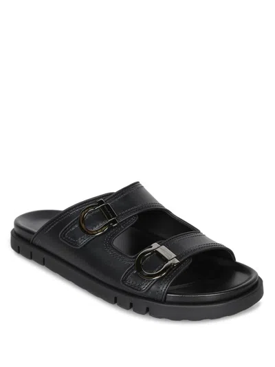 Ferragamo Gancino Black Sandal In Black
