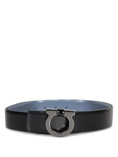 Ferragamo Black Graphite Belt In Black