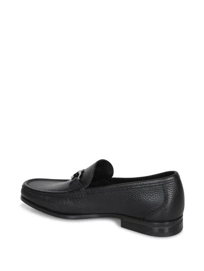Ferragamo Grained Leather Gancini Loafers In Black