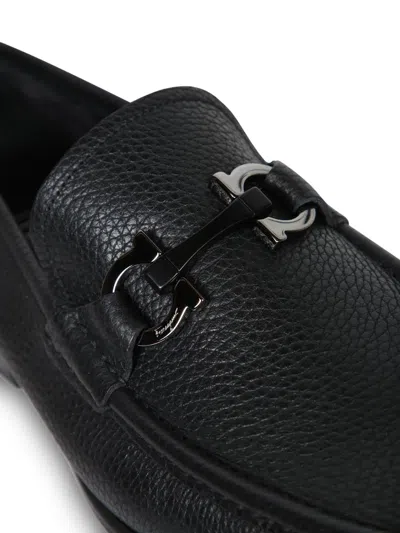 Ferragamo Grained Leather Gancini Loafers In Black