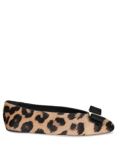 Ferragamo Leopard Print Leather Ballet Flats In Animal Print