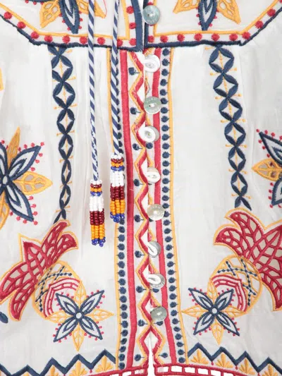 Farm Rio Blusa 'marys' Con Scollatura Alta E Ricami Colorati All-over In White
