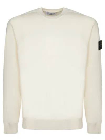 Stone Island Textured Knit Sweater With Crew Neckline In White