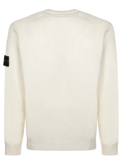 Stone Island Textured Knit Sweater With Crew Neckline In White