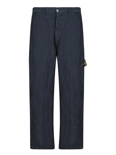 Stone Island Straight Textured Fabric Trousers With Belt Loops