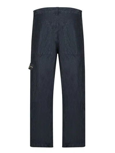 Stone Island Straight Textured Fabric Trousers With Belt Loops